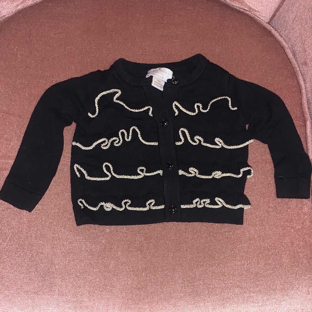 Kate Spade Black Cardigan with Gold Ruffles